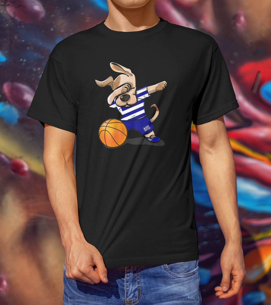 Dog Dabbing Basketball Greece Greek Jersey T-Shirt
