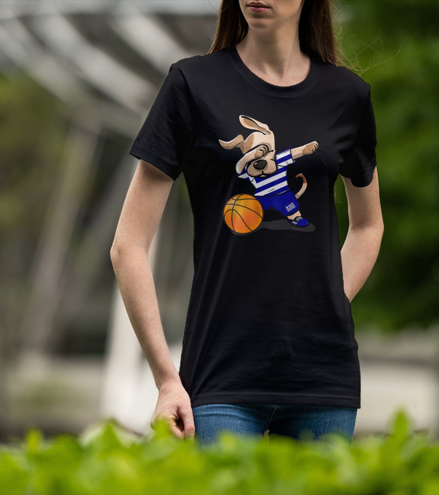 Dog Dabbing Basketball Greece Greek Jersey T-Shirt