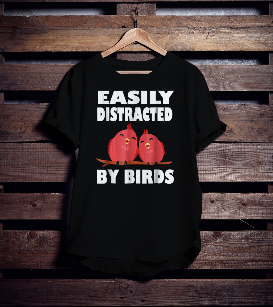 Easily Distracted By Birds Red Cartoon Style Bird Pair T-Shirt