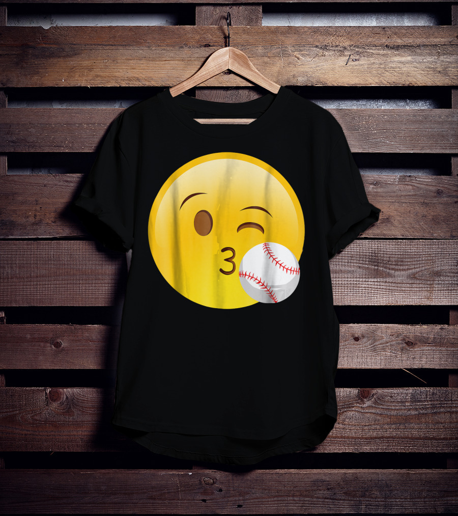 Emoji Baseball Kiss Funny Cute Sports League T-Shirt