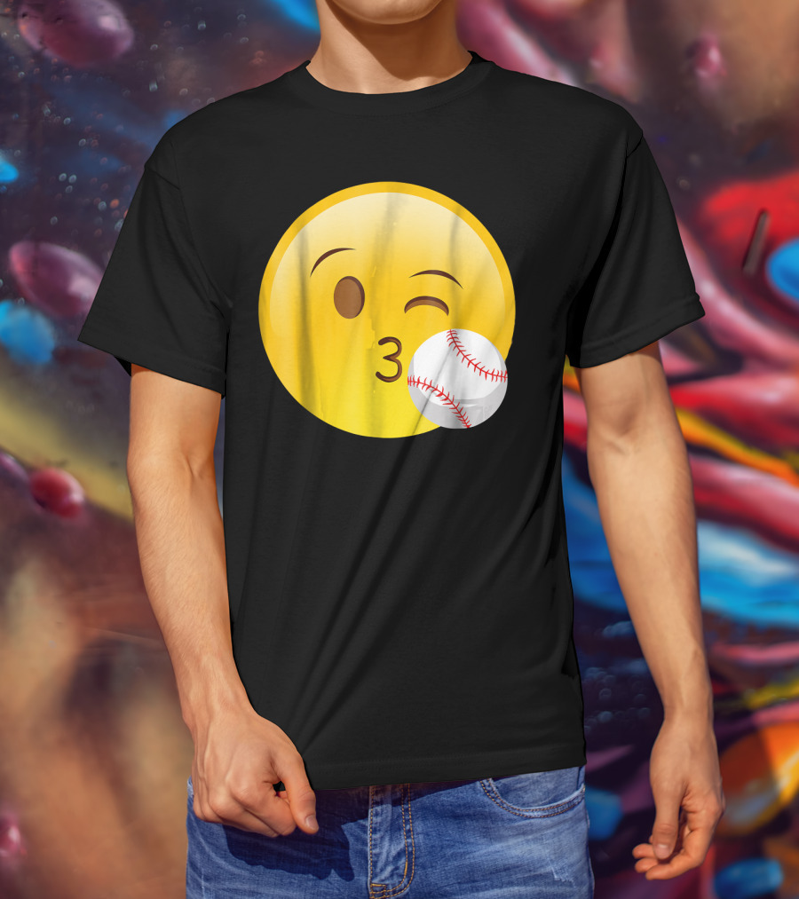 Emoji Baseball Kiss Funny Cute Sports League T-Shirt