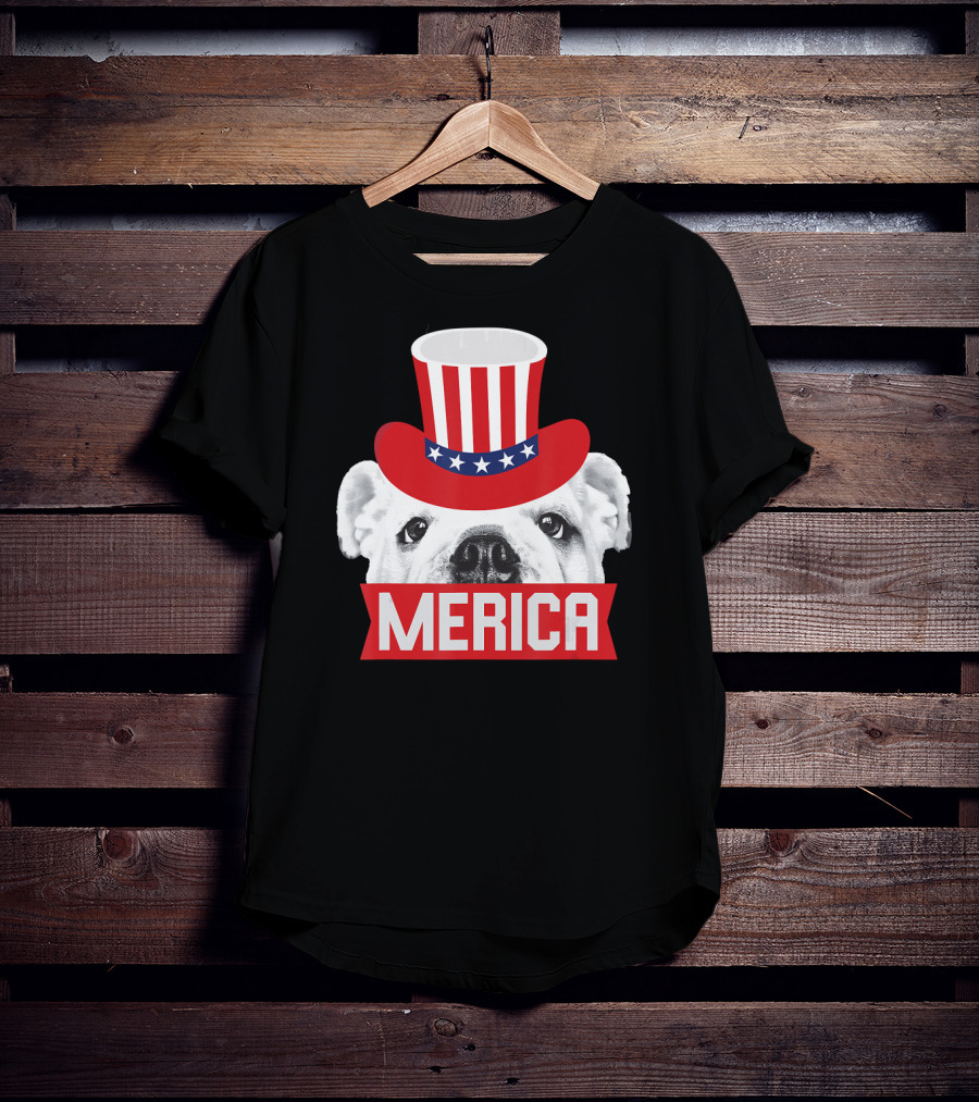 Merica English Bulldog Patriotic Top Hat Fourth Of July T-Shirt