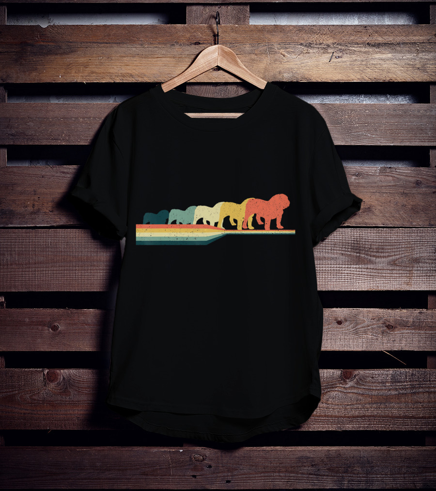 English Bulldog Retro Vintage Rainbow T-Shirt
