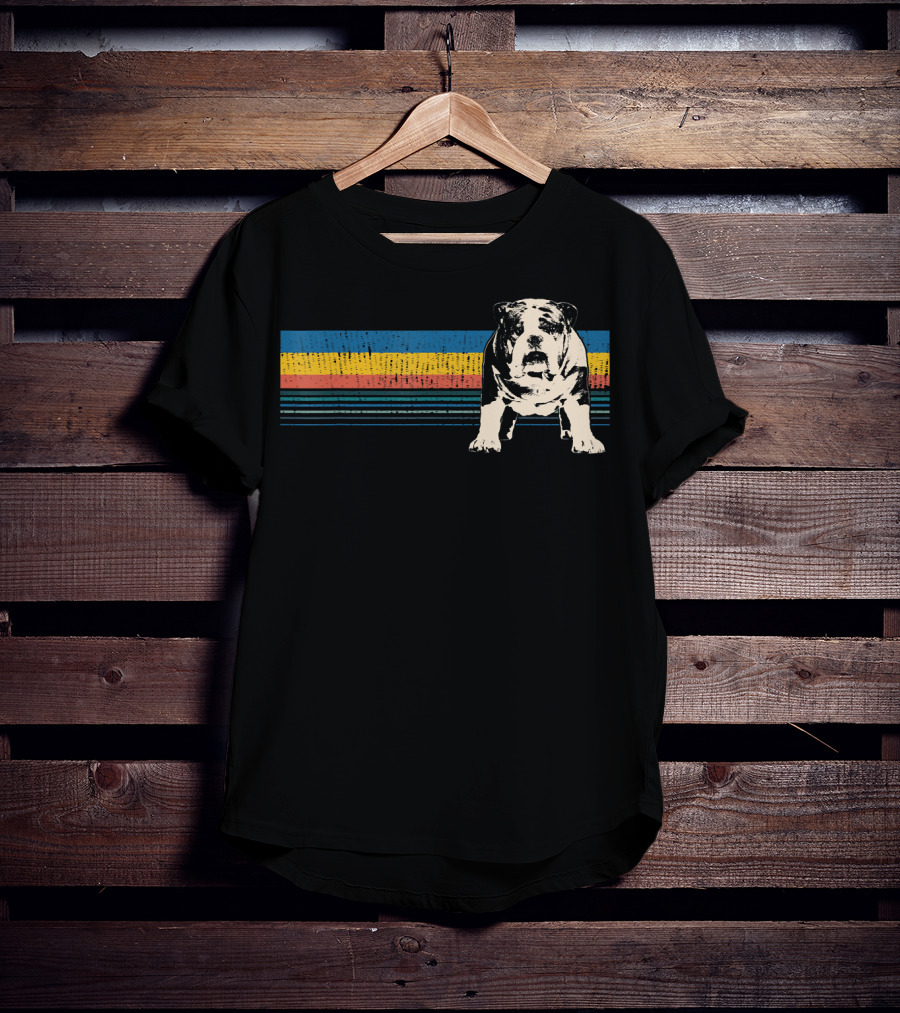 English Bulldog Retro Stripes T-Shirt