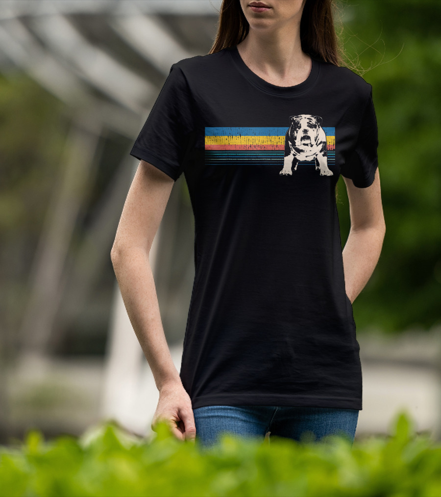 English Bulldog Retro Stripes T-Shirt