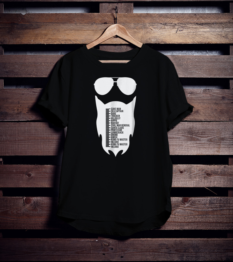 Cave Man To Wizard Beard Length Chart With Sunglasses T-Shirt
