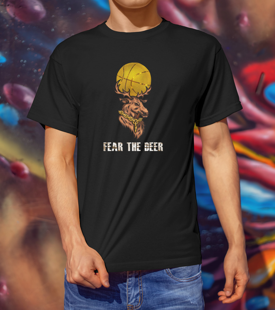 Fear The Deer Milwaukee Basketball Buck With Gold Chain And Basketball T-Shirt
