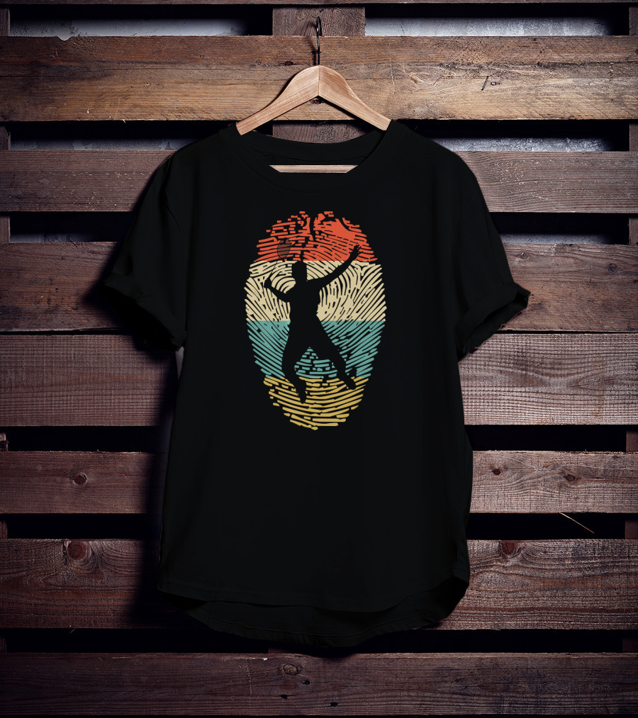 Fingerprint Silhouette Badminton Player In DNA T-Shirt