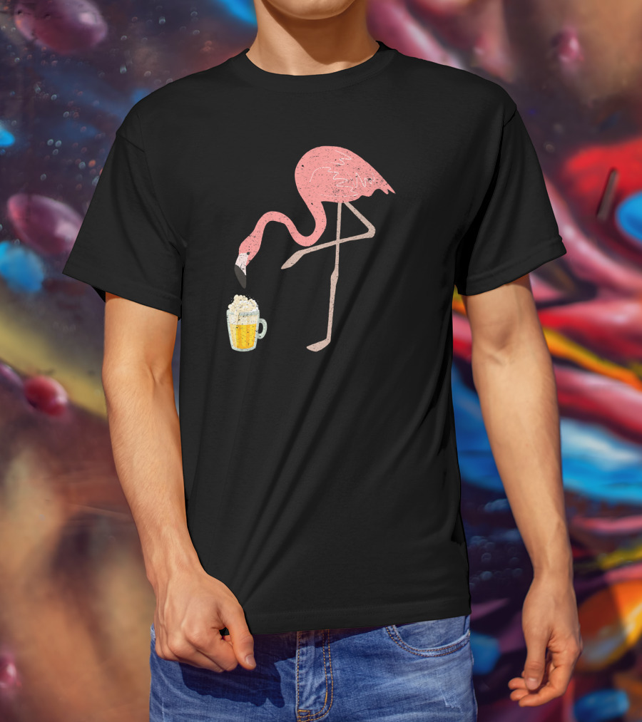 Flamingo Beer Love Bird Drinking T-Shirt