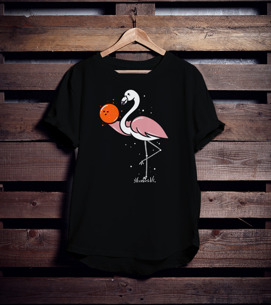 Flamingo Balancing Orange Bowling Ball T-Shirt