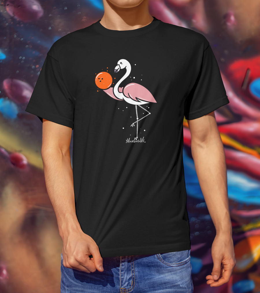 Flamingo Balancing Orange Bowling Ball T-Shirt
