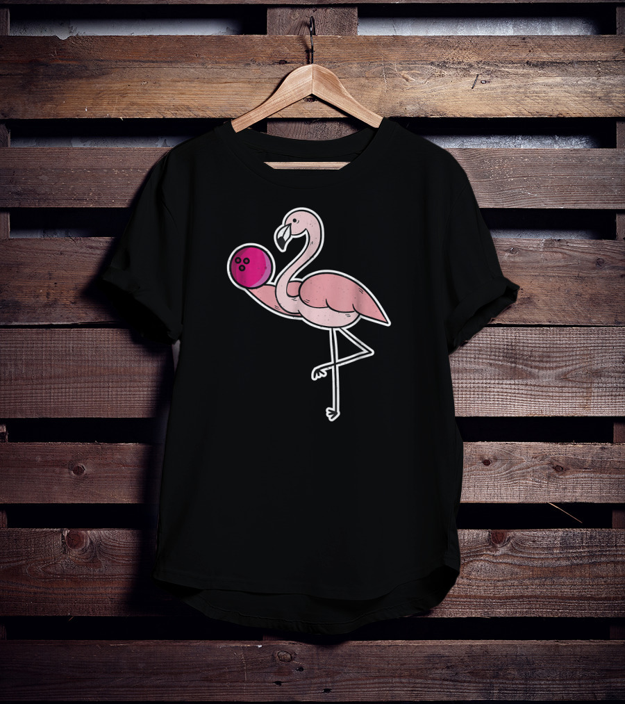 Flamingo Pink Bowling Ball Funny Bowl Flamingo T-Shirt