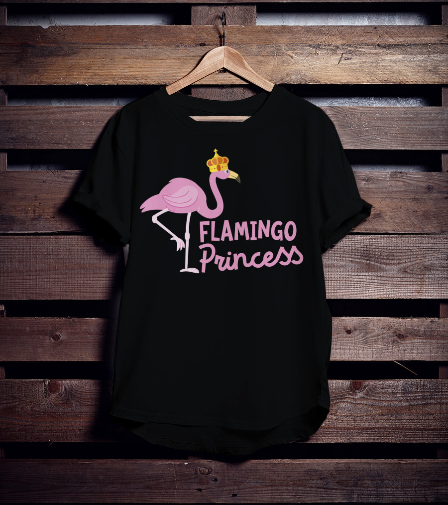 Flamingo Princess With Crown And Pink Bird Wading T-Shirt