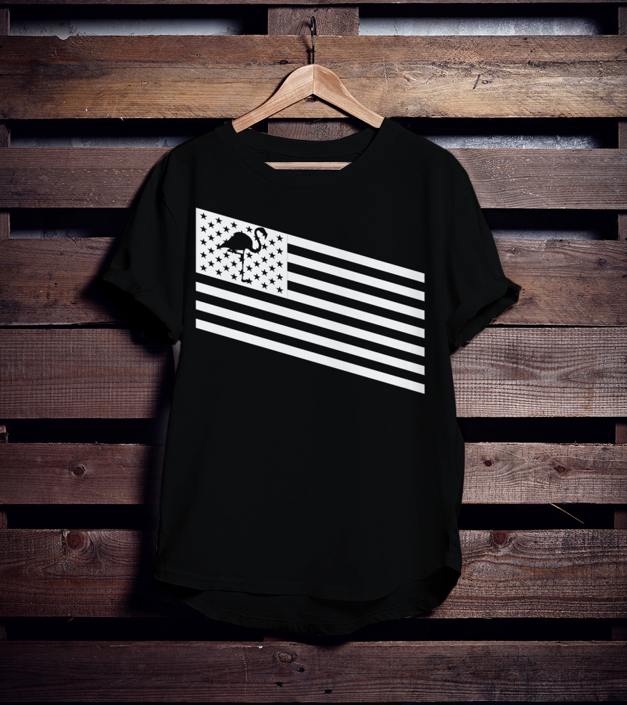 Flamingo Stars And Stripes USA Flag Wading T-Shirt