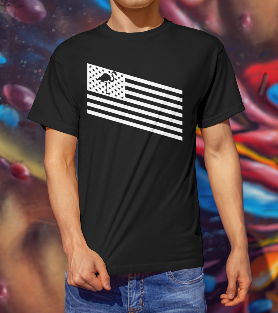 Flamingo Stars And Stripes USA Flag Wading T-Shirt