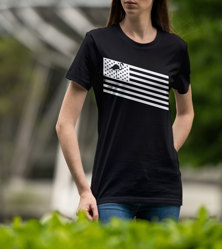 Flamingo Stars And Stripes USA Flag Wading T-Shirt