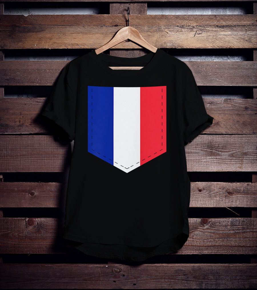 French Flag Blue White Red Pocket T-Shirt