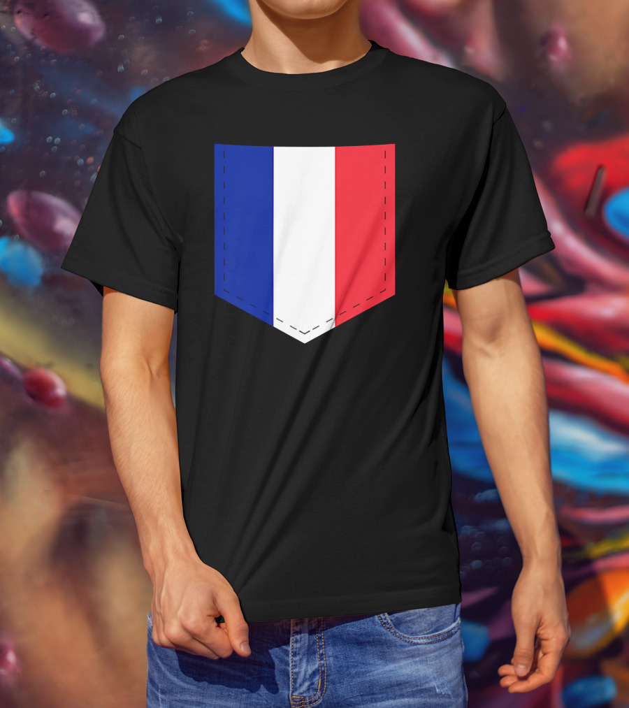 French Flag Blue White Red Pocket T-Shirt