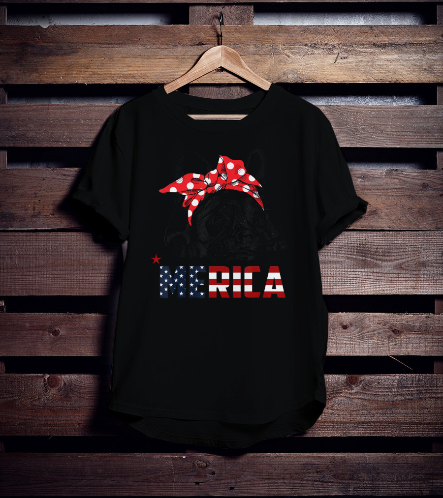 French Bulldog Merica American Flag Bow T-Shirt