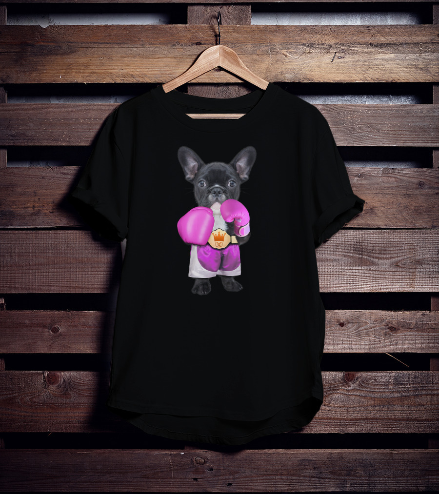 French Bulldog Wearing Boxing Gloves Champion Belt T-Shirt