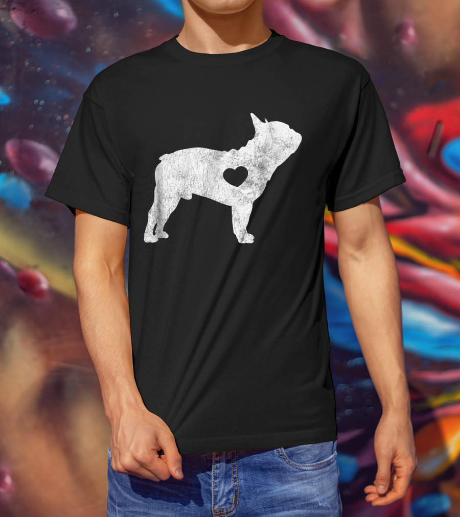 French Bulldog Love Heart Silhouette Frenchie T-Shirt