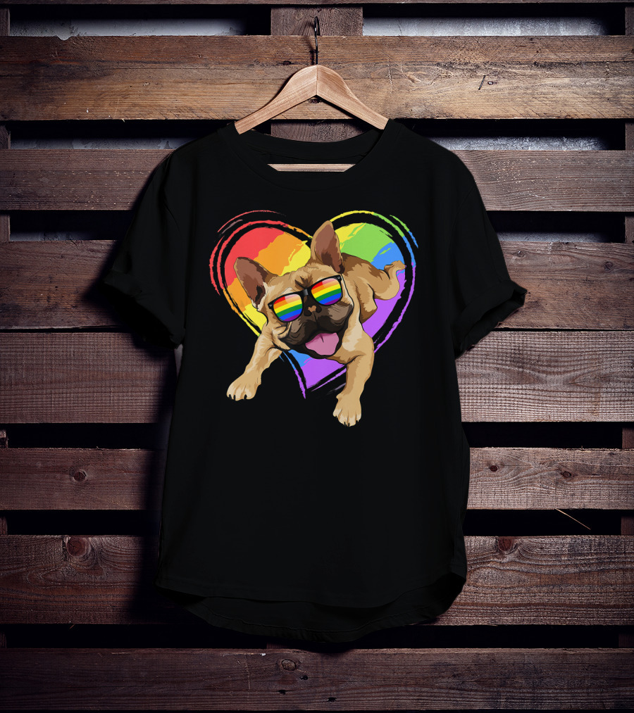 French Bulldog Rainbow Heart Pride LGB T-Shirt