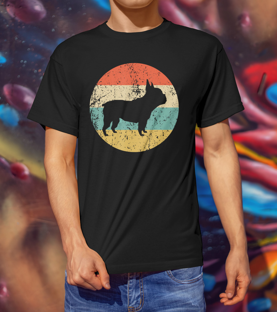 French Bulldog Silhouette Retro Circle T-Shirt