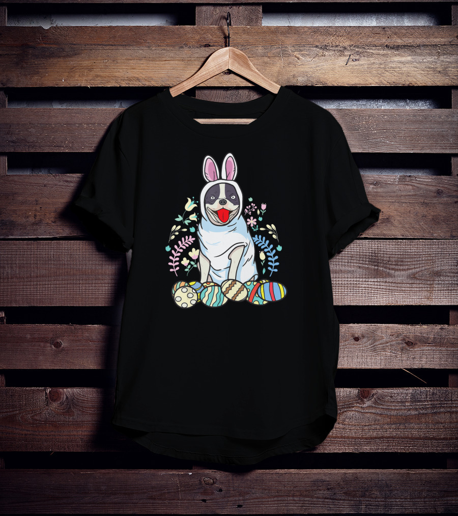 French Bulldog Bunny Ears Easter Eggs Floral Co T-Shirt