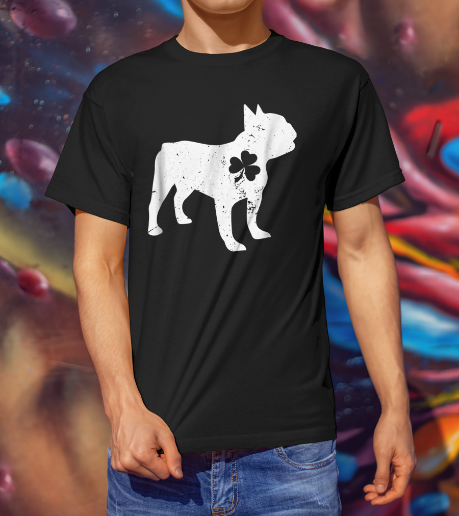 French Bulldog With Shamrock For St Patrick's Day T-Shirt