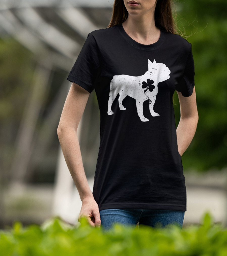 French Bulldog With Shamrock For St Patrick's Day T-Shirt