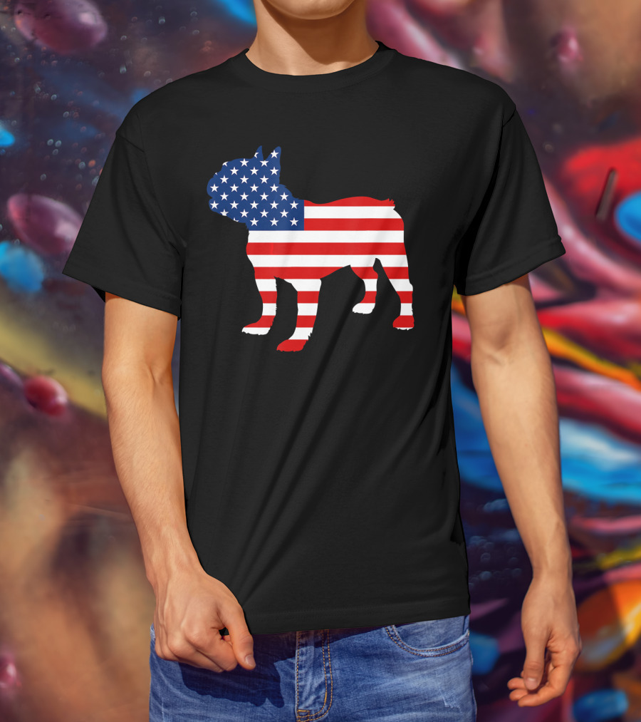 French Bulldog American Flag Fourth Of July USA T-Shirt