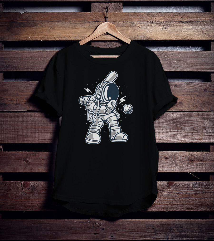 Funny Astronaut Playing Baseball In Space Galaxy T-Shirt