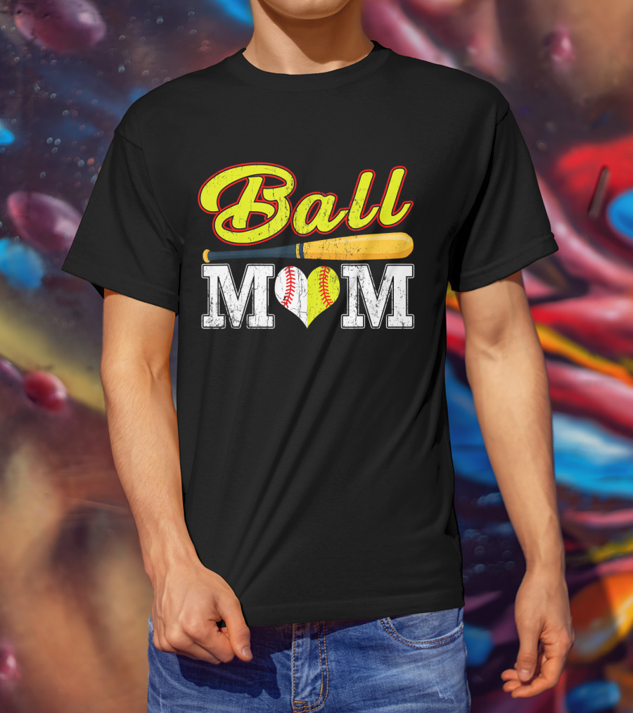 Ball Mom Softball Baseball Heart Bat T-Shirt