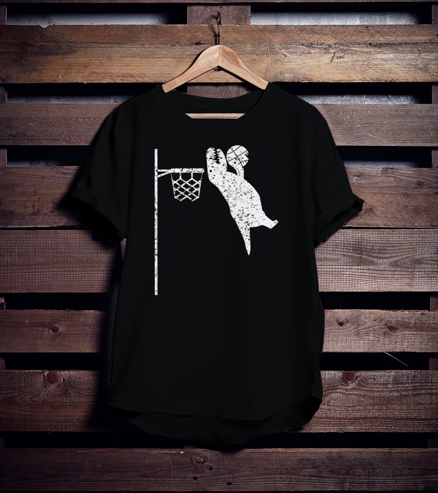 Jumping Tyrannosaurus Rex Dunks Basketball Hoop T-Shirt