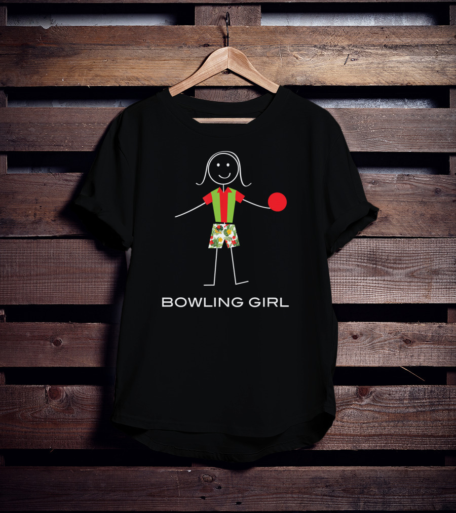 Bowling Girl Stick Figure With Colorful Shorts And Red Ball T-Shirt
