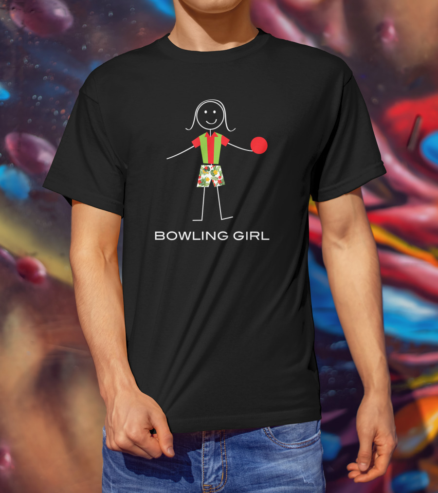 Bowling Girl Stick Figure With Colorful Shorts And Red Ball T-Shirt