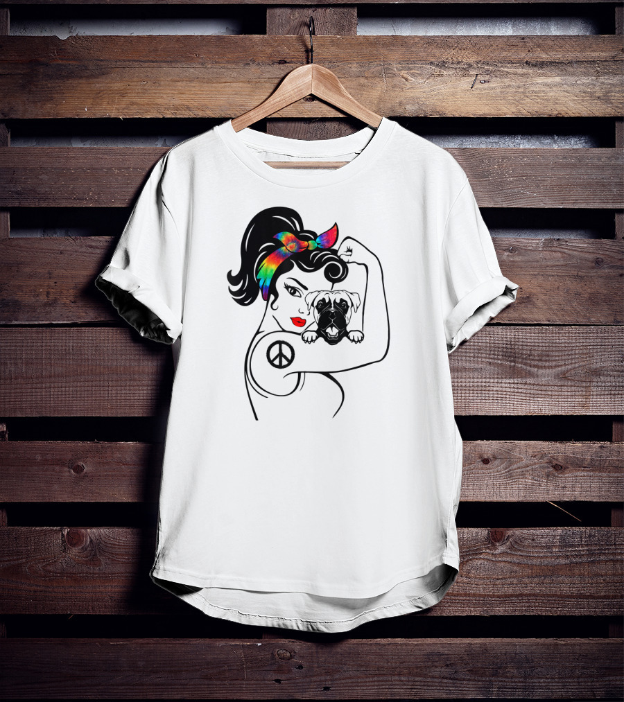 Peace Symbol Hippie Boxer Mom And Dog Lovers Retro T-Shirt