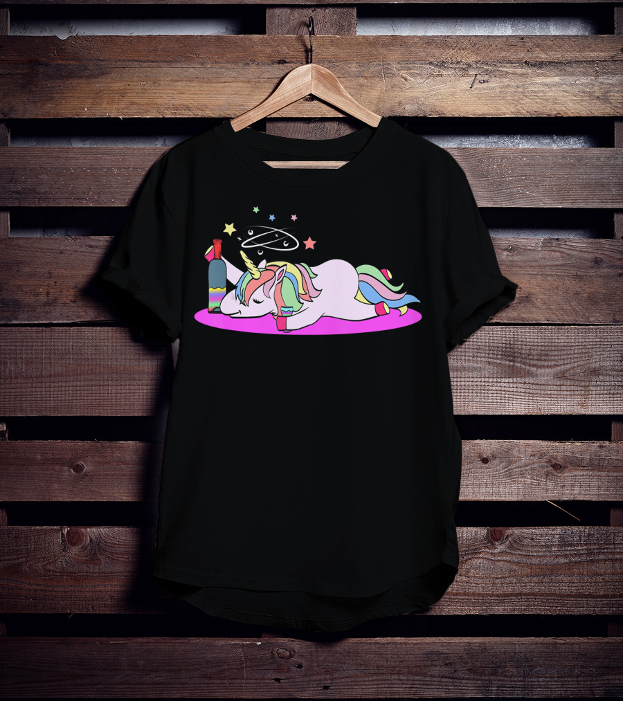 Funny Drunken Unicorn Rainbow Wine Party T-Shirt