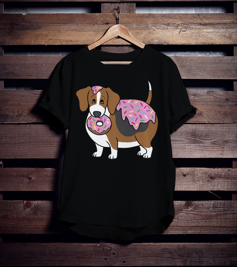 Funny Fat Beagle With Sprinkle Doughnut Sweet Treat T-Shirt