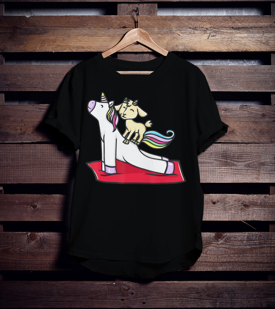 Goat Balancing On Yoga Unicorn Rainbow Mane T-Shirt