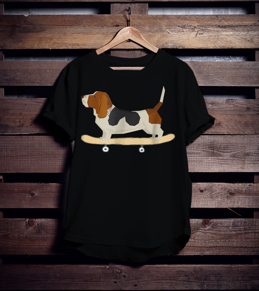 Funny Bassett Hound Skateboarding Adventure T-Shirt