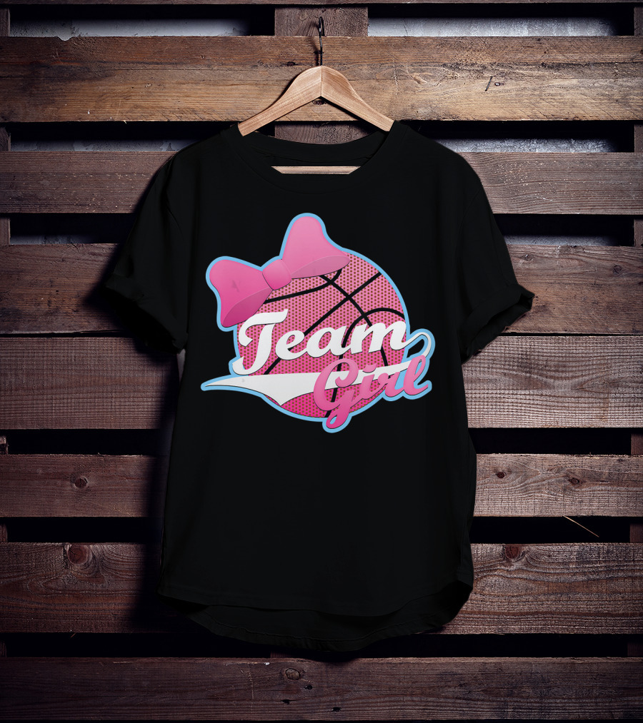 Gender Reveal Party Team Pink Girl Basketball Bow T-Shirt