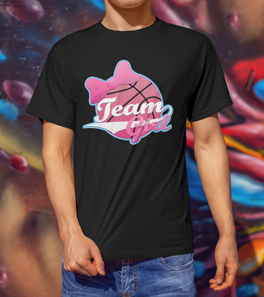Gender Reveal Party Team Pink Girl Basketball Bow T-Shirt