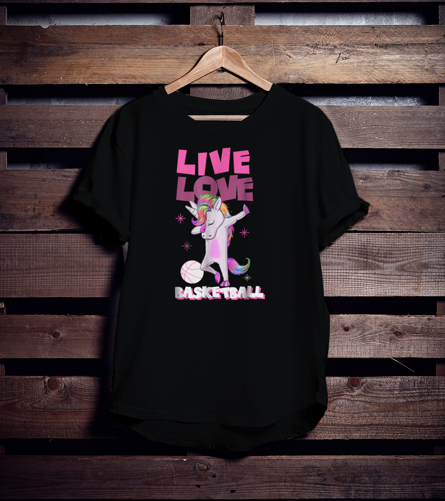 Live Love Basketball Dabbing Unicorn T-Shirt