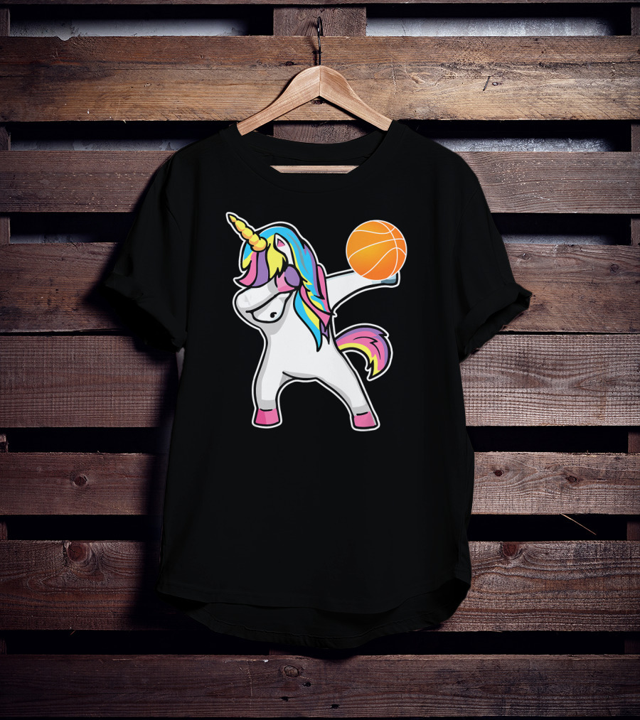 Unicorn Dabbing Basketball Player With Colorful Mane T-Shirt