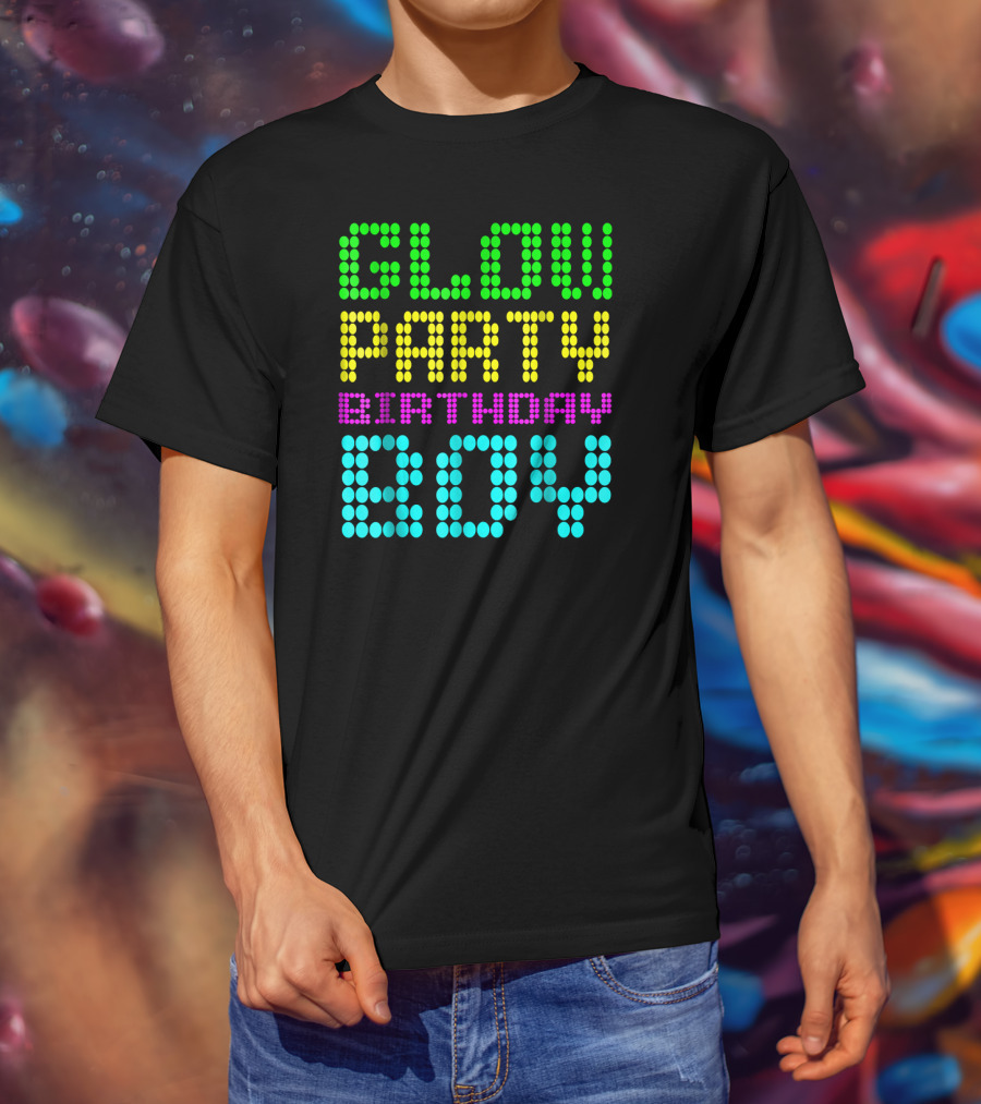 Glow Party Birthday Boy Colorful Dot Text T-Shirt
