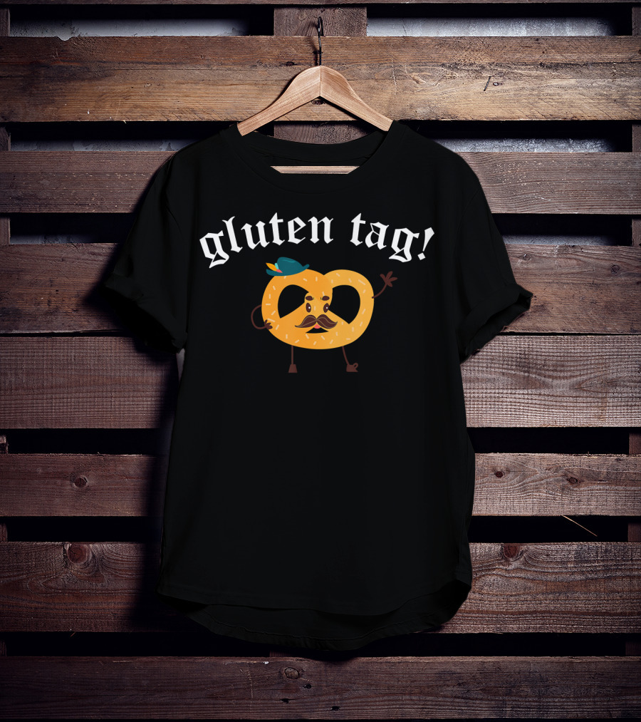 Gluten Tag Funny Oktoberfest Pretzel With Mustache And Hat T-Shirt