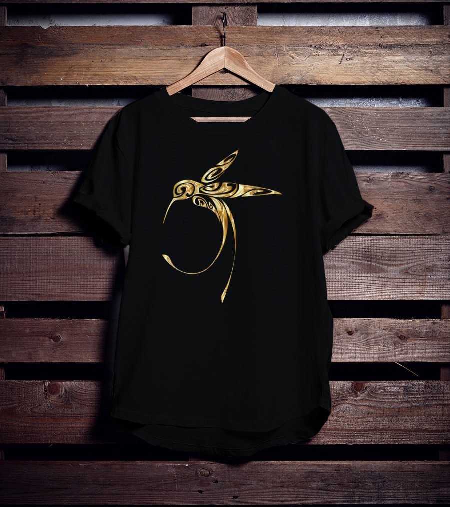 Gold Hummingbird Bird Animal Art Deco T-Shirt