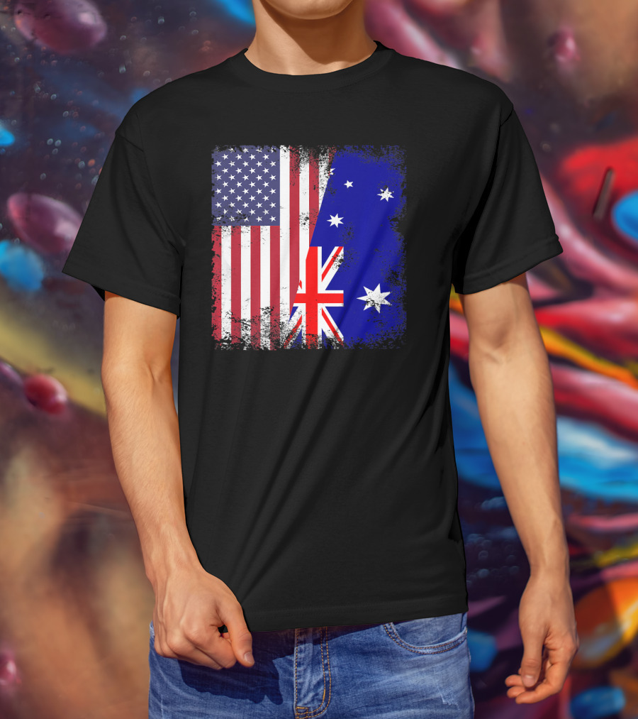Vintage Half American Australian Flag Iconic T-Shirt