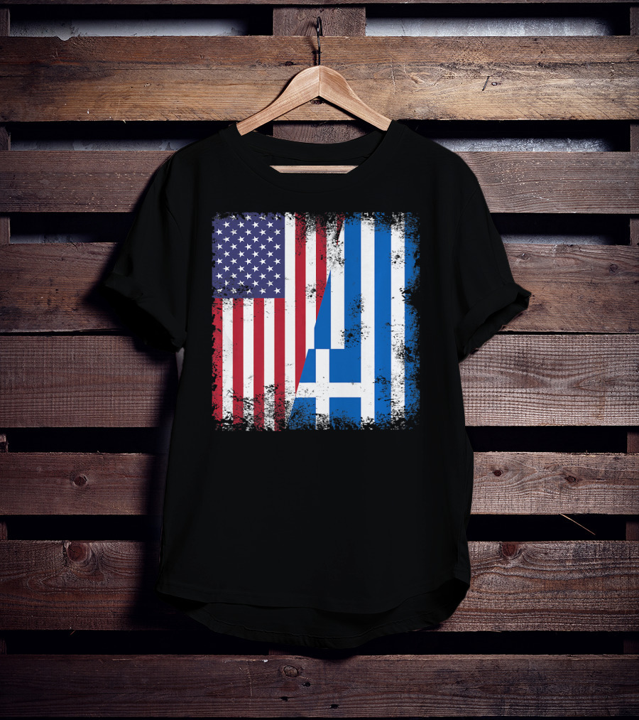 Half Greek Flag Vintage Greece U.S. Split Distressed American Greek Flags T-Shirt
